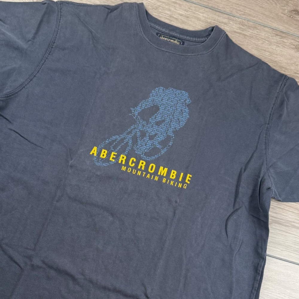 Abercrombie Mens T-Shirt Mountain Biking Graphic Short Sleeve Gray XL